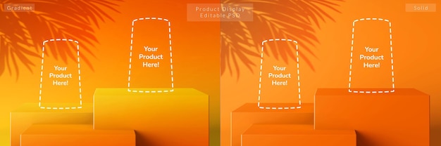 Gradient orange summer sunset square box level podium 3d psd product display