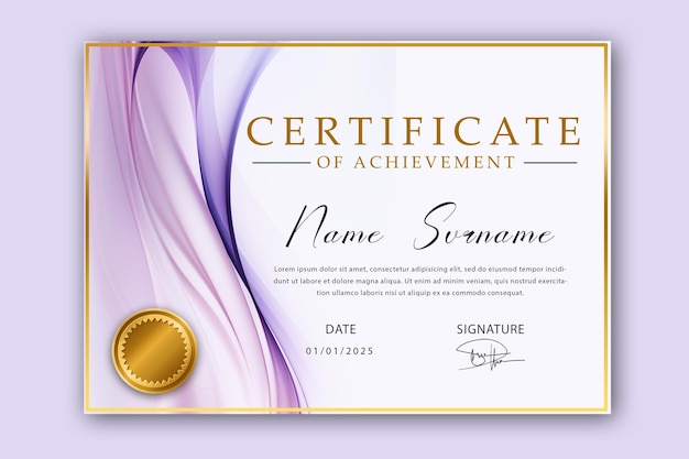Gradiënt paars elegante certificaatssjabloon