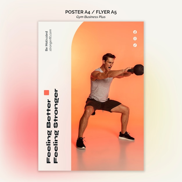 Gradient pastel gym and fitness vertical poster template