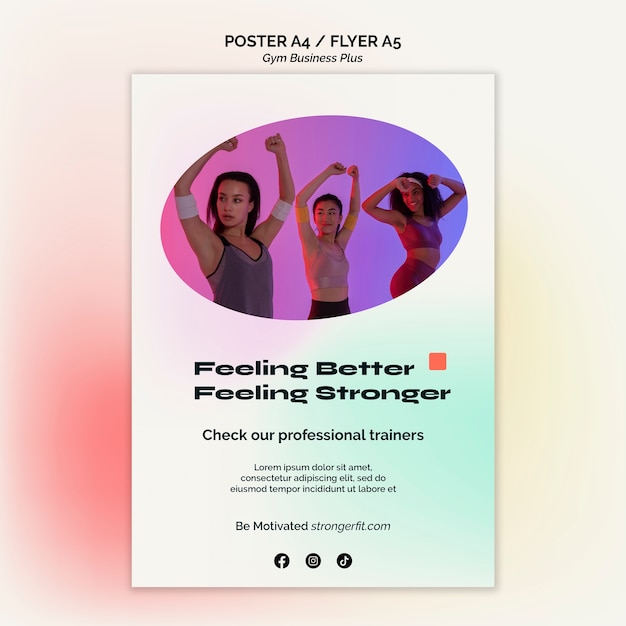 PSD gradient pastel gym and fitness vertical poster template