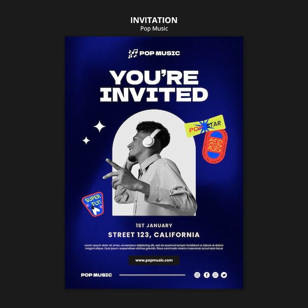 Gradient pop music invitation template