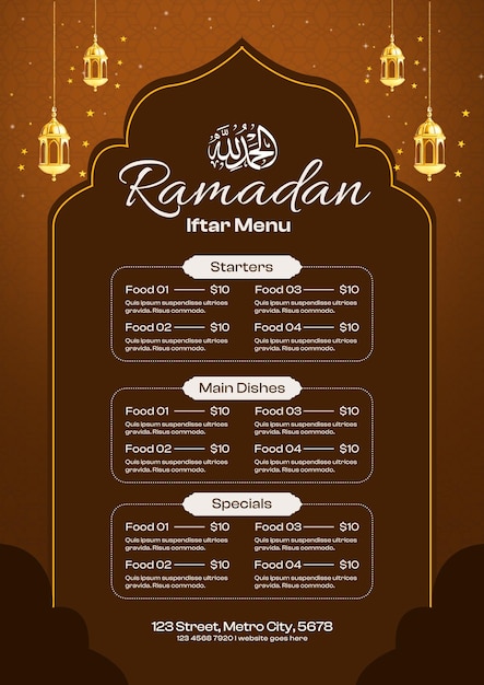 Gradiënt Ramadan iftar menu sjabloon
