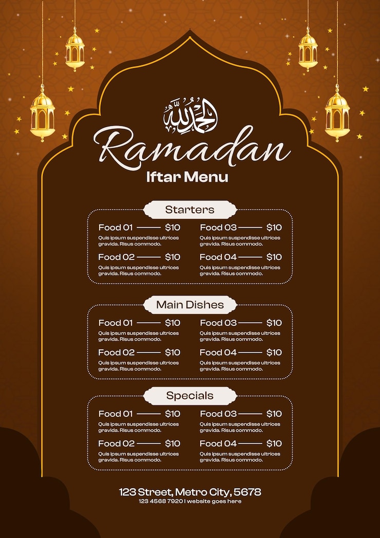 PSD gradient ramadan iftar menu template
