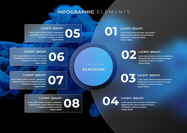 PSD infografica a diagramma rettangolare sfumato con effetto vetro