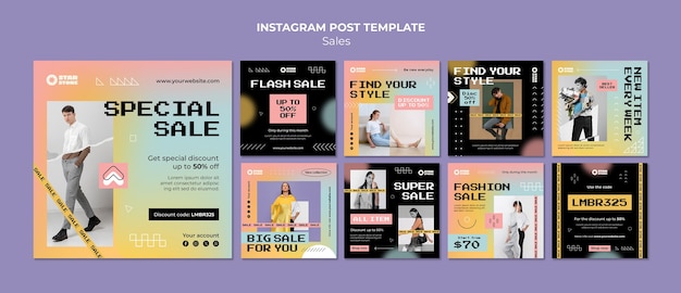 PSD post di instagram di sconto sulle vendite sfumate