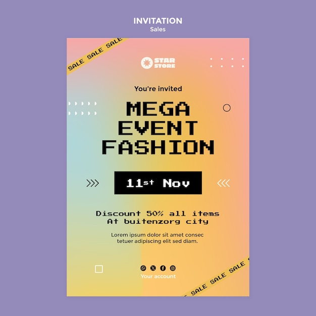 PSD gradient sales discount invitation template