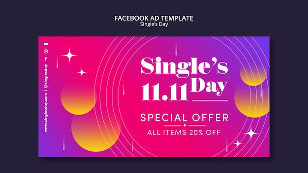 PSD modello facebook per la celebrazione del giorno dei single gradiente