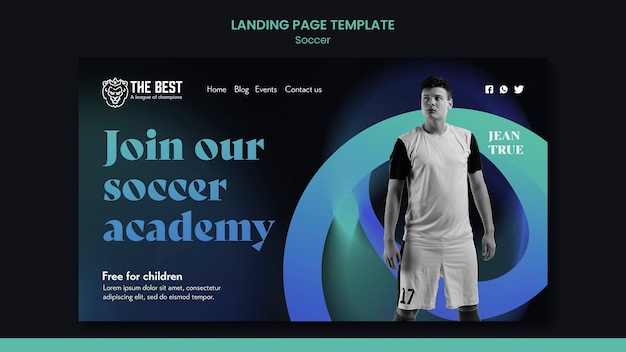 PSD gradient soccer landing page template design