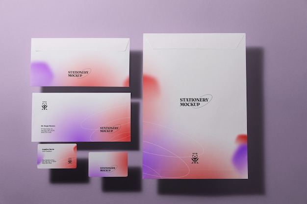 PSD gradient stationery collection with shadows