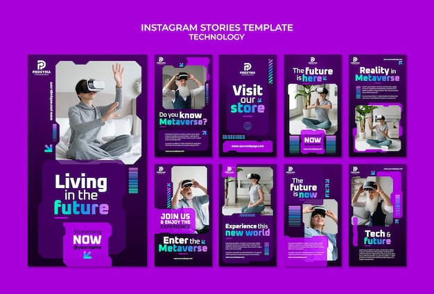 PSD storie di instagram di innovazione tecnologica gradiente