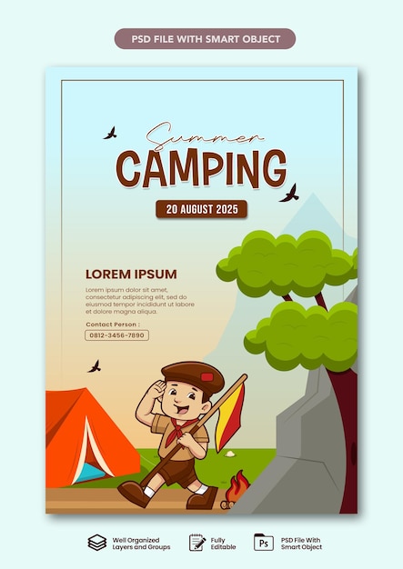 Gradient vertical poster template for summer camp