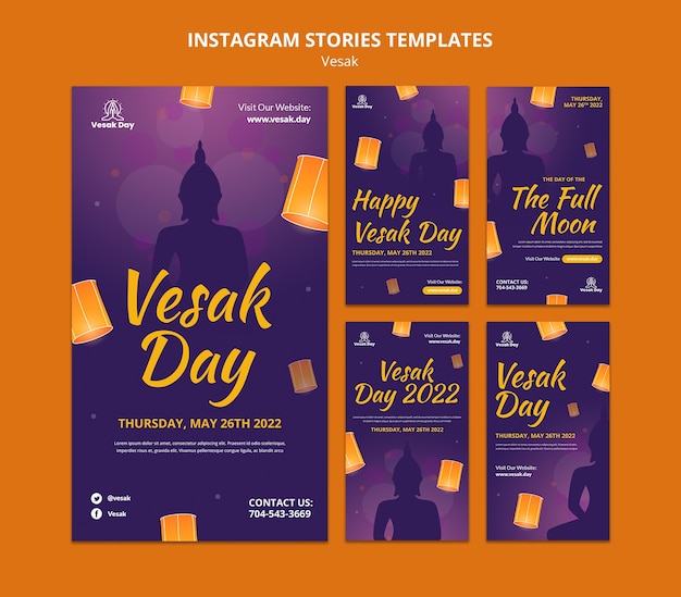 Gradient vesak celebration instagram stories template design