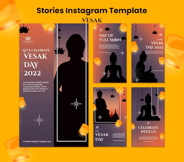 PSD storie di instagram di celebrazione del vesak sfumato