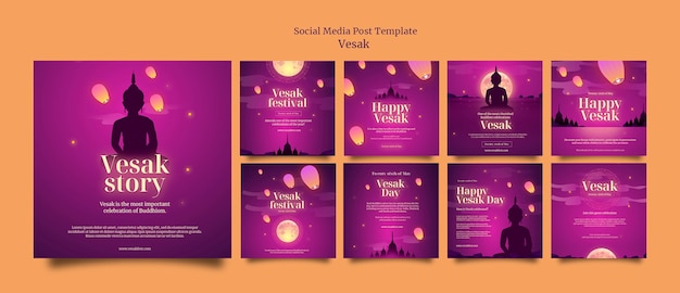 Gradient vesak instagram posts template design