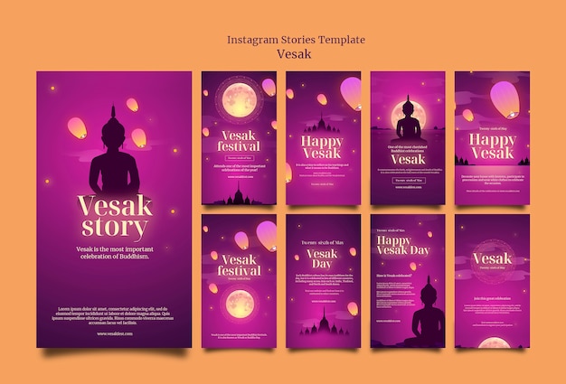 PSD gradient vesak instagram stories template design