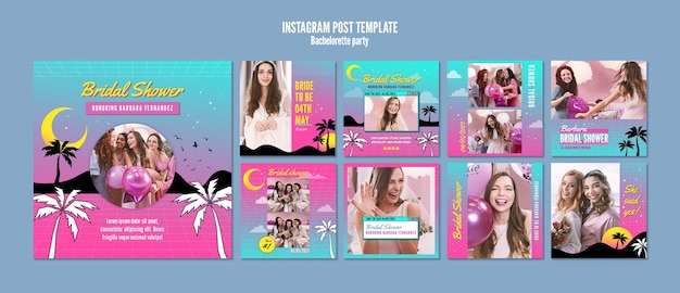 PSD gradient vrijgezellenfeest instagram posts collectie met strandthema