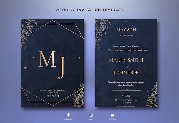 PSD gradient wedding invitations in english