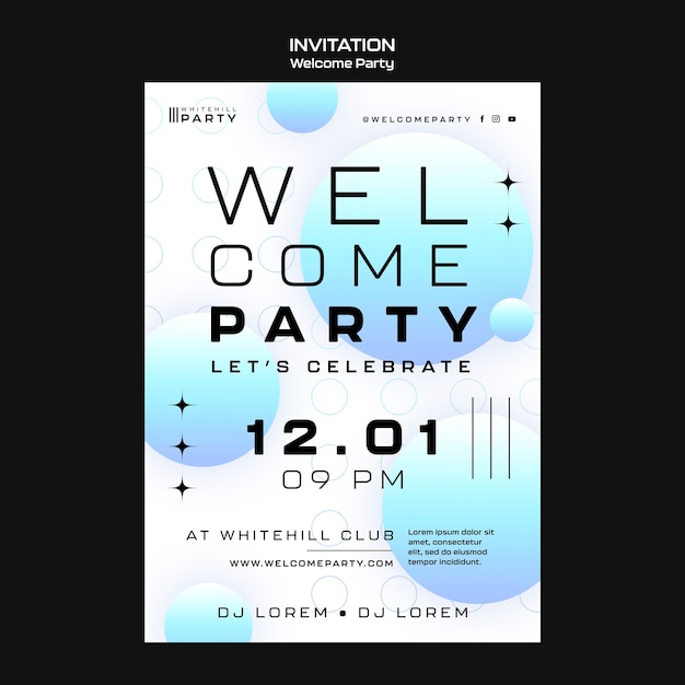 PSD gradient welcome party invitation template