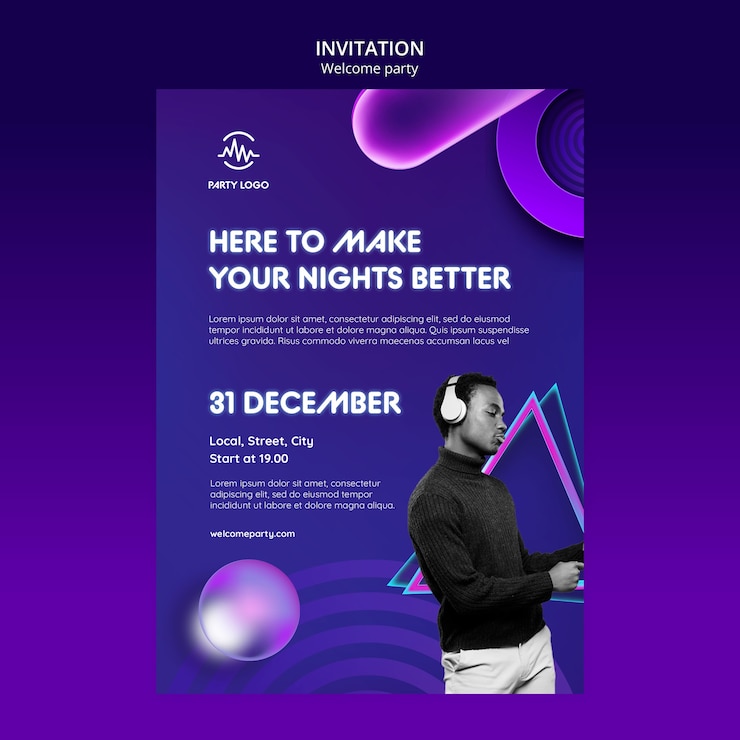PSD gradient welcome party invitation template
