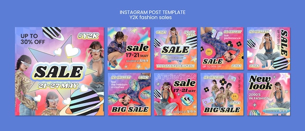 PSD gradient y2k fashion sales instagram posts