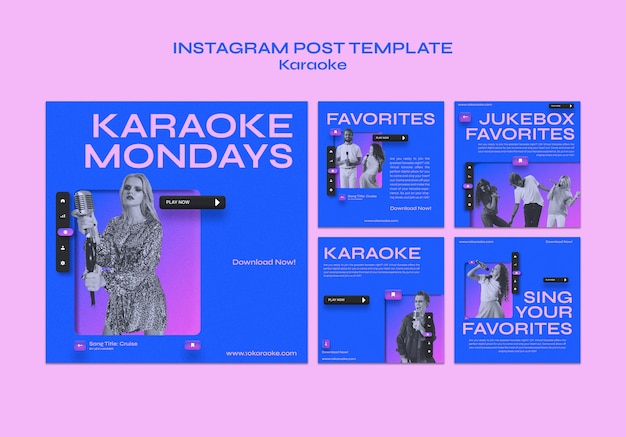 PSD gradientowe posty na imprezie karaoke na instagramie