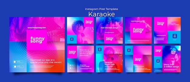 PSD gradientowe posty na imprezie karaoke na instagramie
