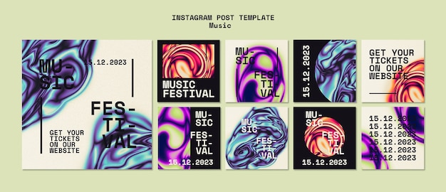 PSD gradientowe posty na instagramie festiwalu muzycznego