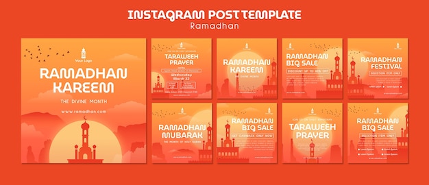 PSD gradientowe posty na instagramie z okazji ramadanu