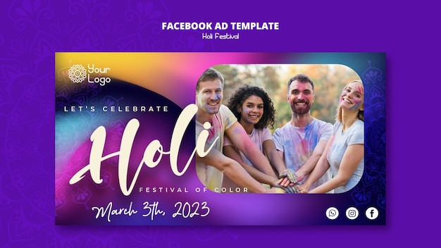 Gradientowy Kolorowy Szablon Promocyjny Festiwalu Holi W Mediach Społecznościowych