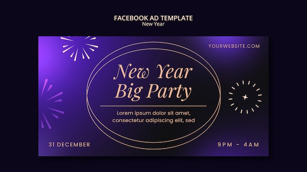 Gradientowy nowy rok 2023 szablon facebook