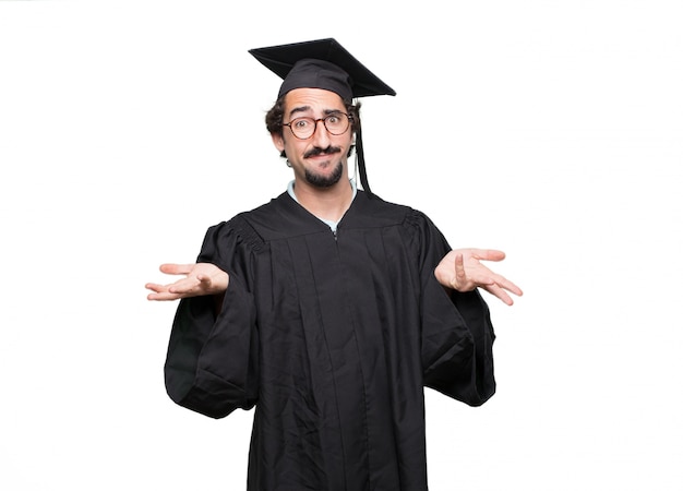 Graduate bearded man with a quizzical and confused look