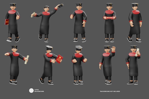 Graduation 3D Characters Illustration Set