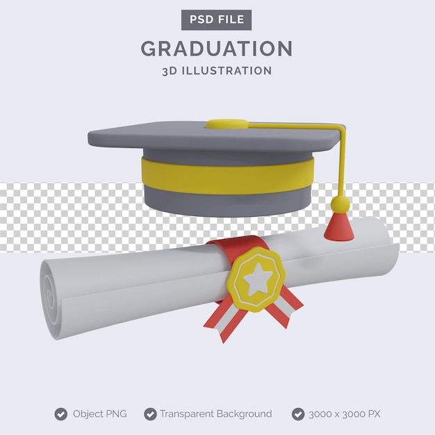 PSD illustrazione 3d di laurea