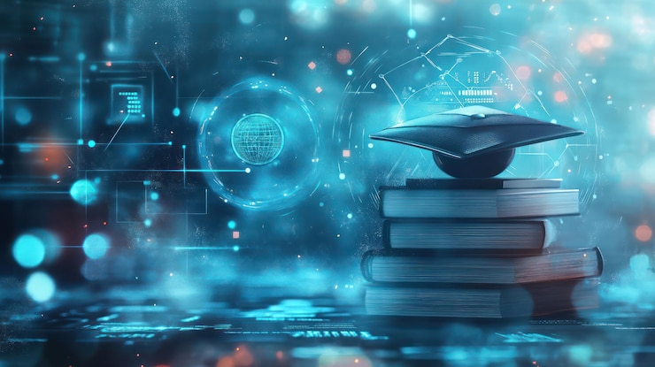 PSD выпускная шапка на книги с футуристическим фоном