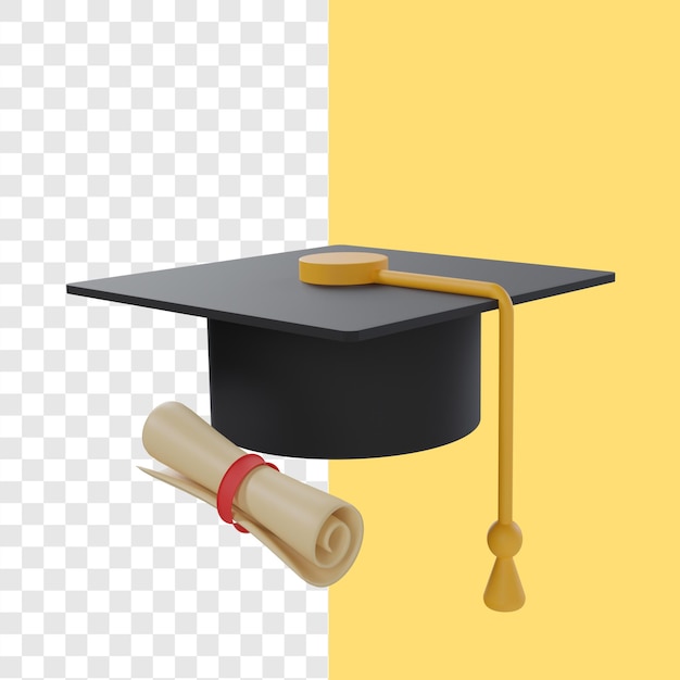 PSD graduation cap and diploma certificate 3d alpha background