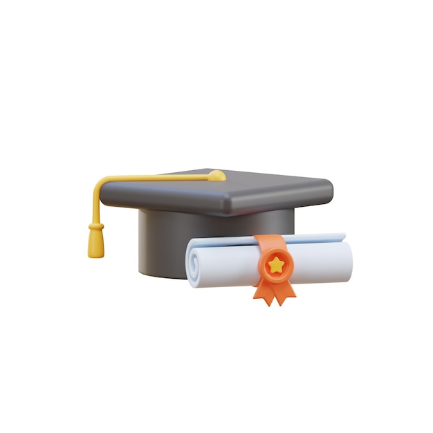 Un berretto di laurea e un diploma con sopra un nastro rosso.