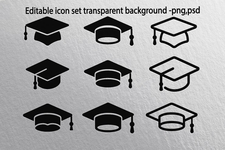 PSD graduation cap icon set