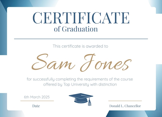 Graduation certificate template editable design