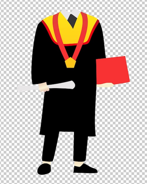 PSD illustrazione del costume di laurea colore rosso giallo