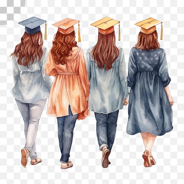 PSD graduation day for girls watercolor transparent background