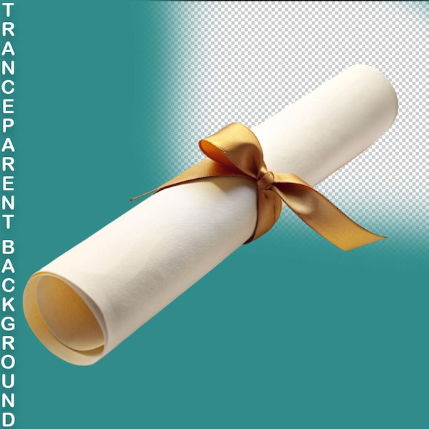 PSD graduation diploma tied with ribbon isolated on transparent background