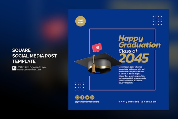 Graduation End Of School Square Social Media Post Template Z 3d Render Ornaments