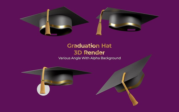 Graduation Hat Ilustracja Ikona Renderowania 3d Pod Różnym Kątem