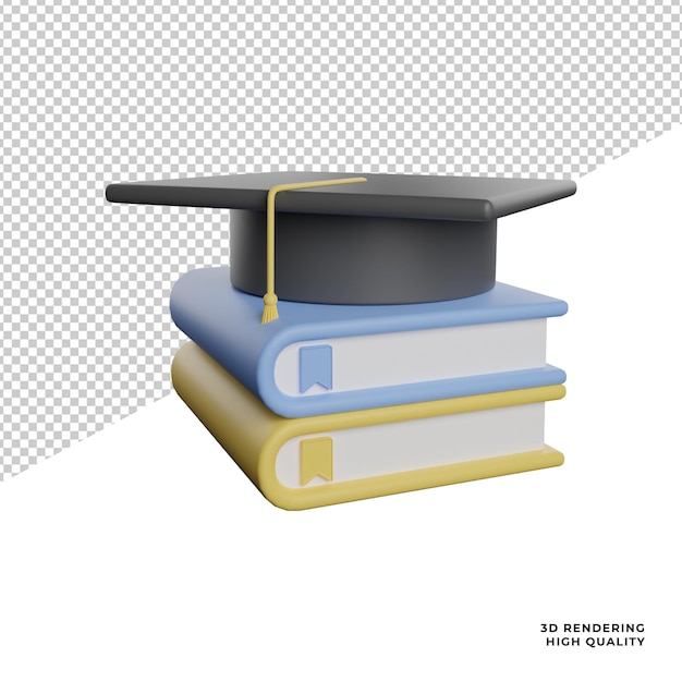 PSD graduation toga studiuje książkę widok z przodu ikona 3d renderowania ilustracja z przezroczystym tłem