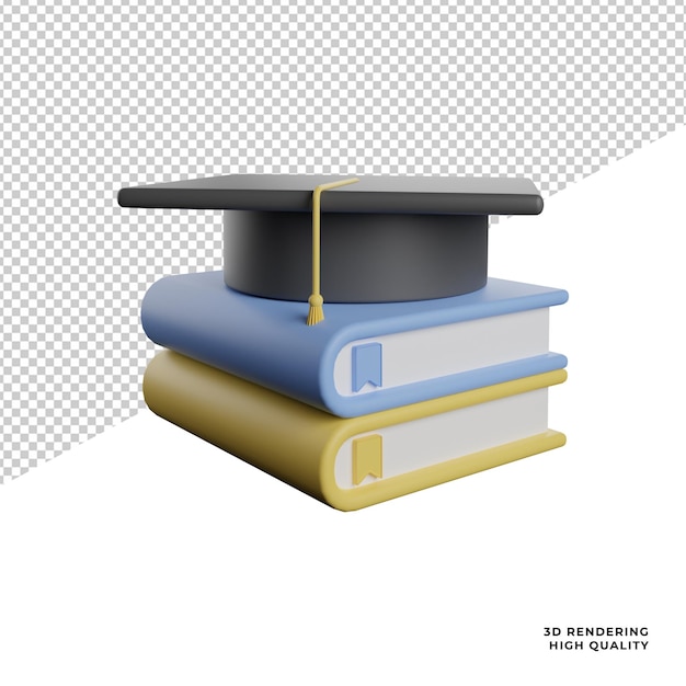 PSD laurea toga studiando libro vista laterale icona 3d rendering illustrazione con sfondo trasparente