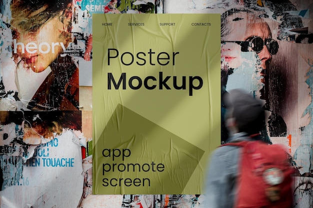 PSD graffiti muur stedelijke gelijmde poster mockup