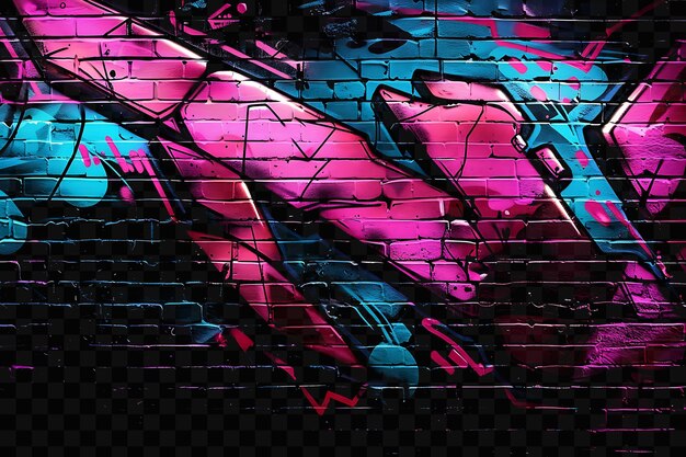 PSD a graffiti wall with a pink and blue image of a man with a sword in front of it