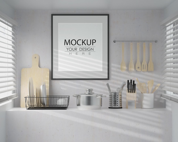 grafika ścienna lub ramka na zdjęcia Mockup on Kitchen Room Interior