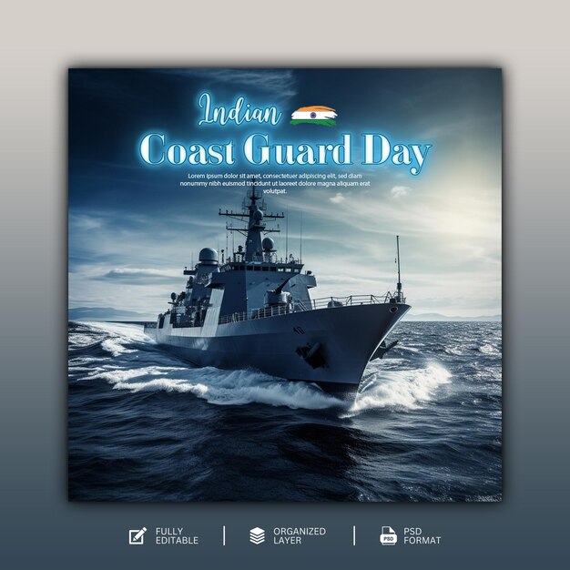 PSD grafisch en social media-ontwerp van indian coast guard day