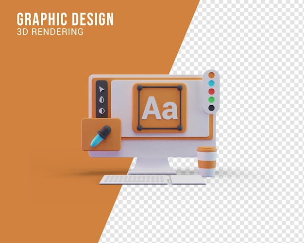 Grafisch ontwerp computerscherm illustratie concept, 3D-rendering